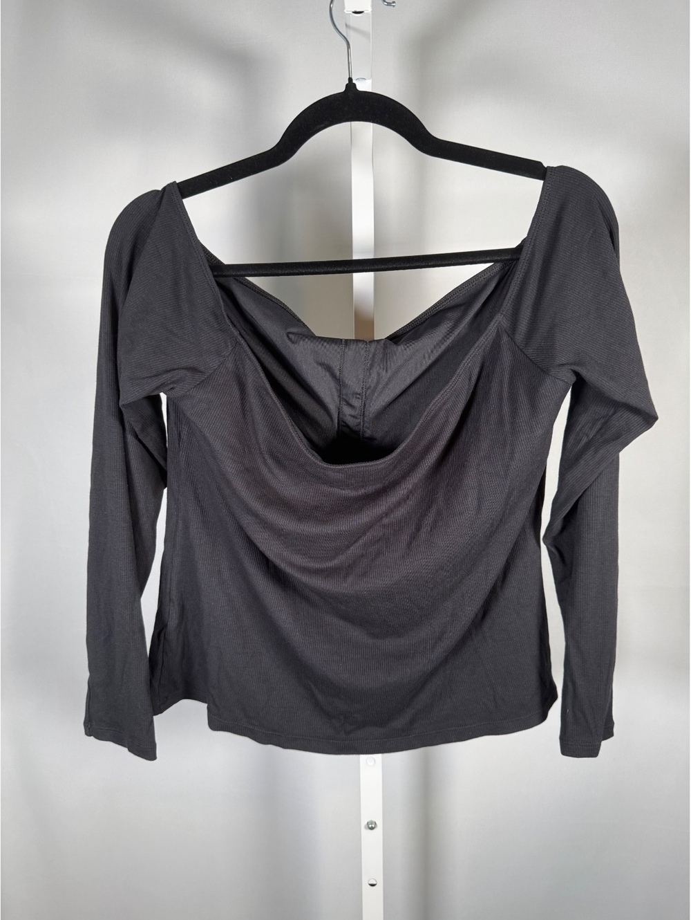 Halara Ribbed Knit Off Shoulder Long Sleeve 2-in-1 Casual Top Black Size XL - Picture 4 of 9